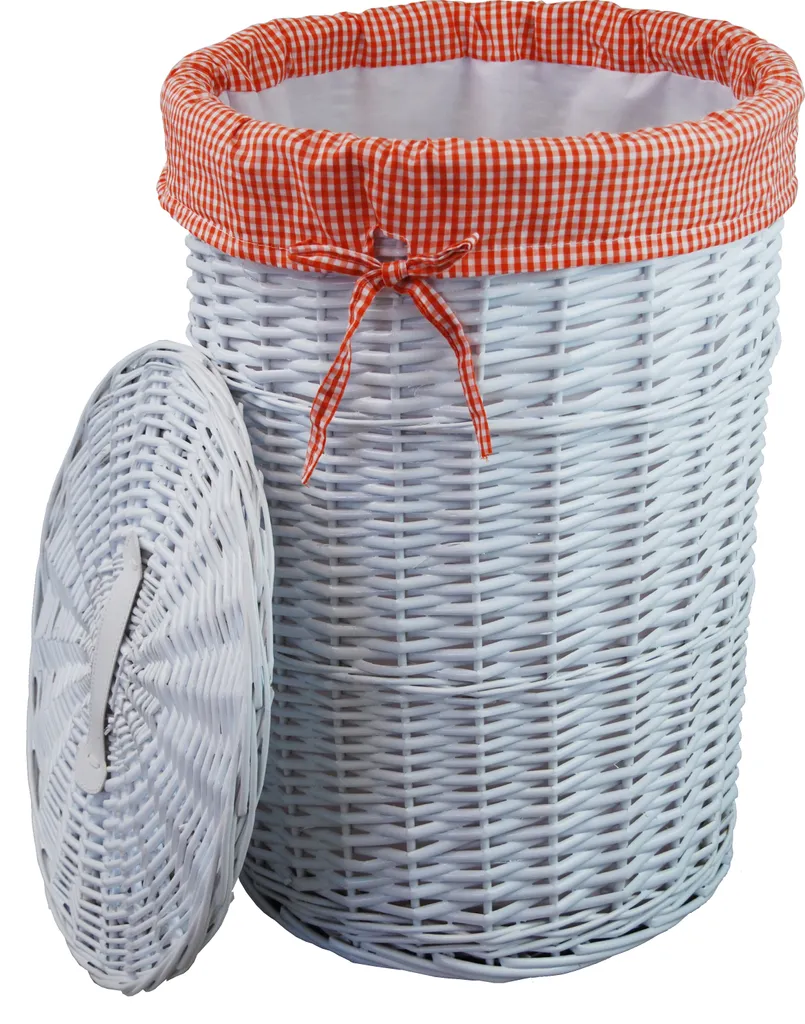 Cassetta Biancheria Vimini Bianco 55H - Sacco Scacchi Rossi Country Style