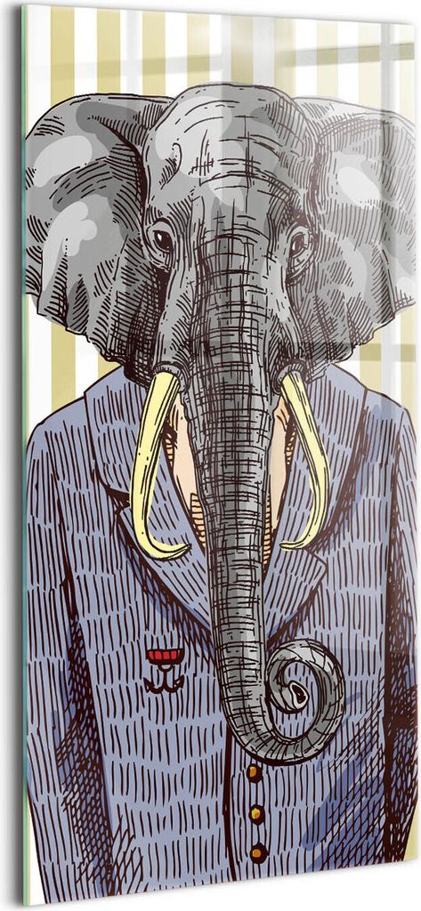 Designer Glasbild - Wandbild - Glas Bild - 50x100 cm - Elefant In Einer Jacke