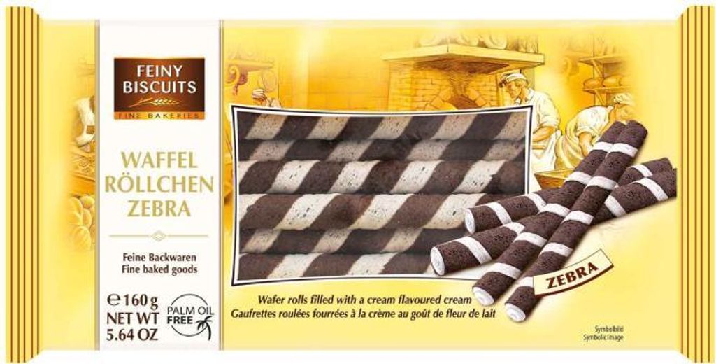 Feiny Biscuits Waffel Röllchen Zebra 160g Produktbild 