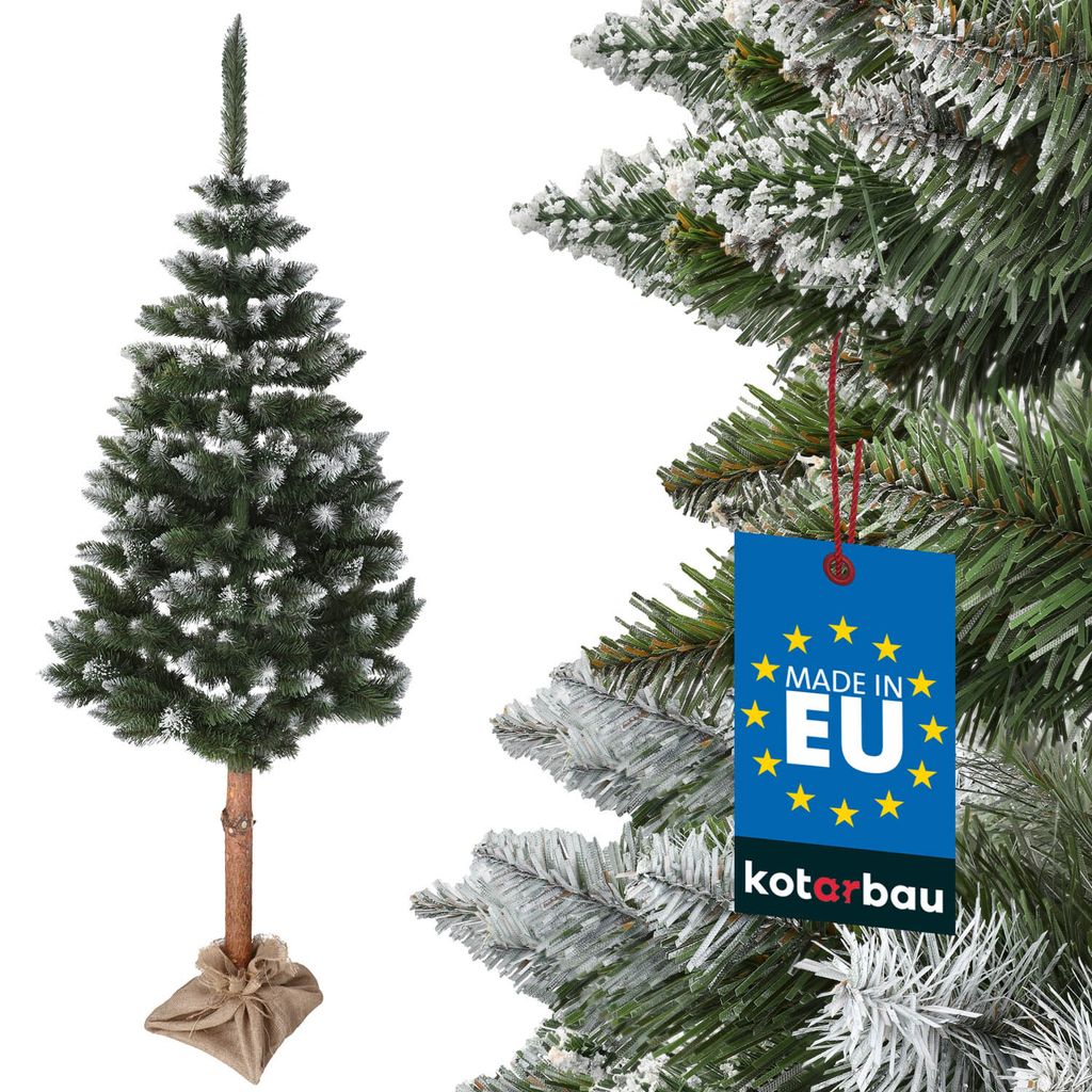 KOTARBAU Künstlicher Weihnachtsbaum Schnee 220 cm Diamanttanne Tannenbaum auf einem Holz Stamm mit Plastik Ständer Christbaum Künstlich Christ...