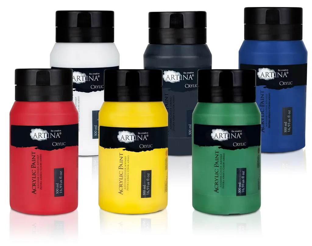 Artina Kit 6 Peintures Acryliques 500ml : Haute Opacité et Grand Format