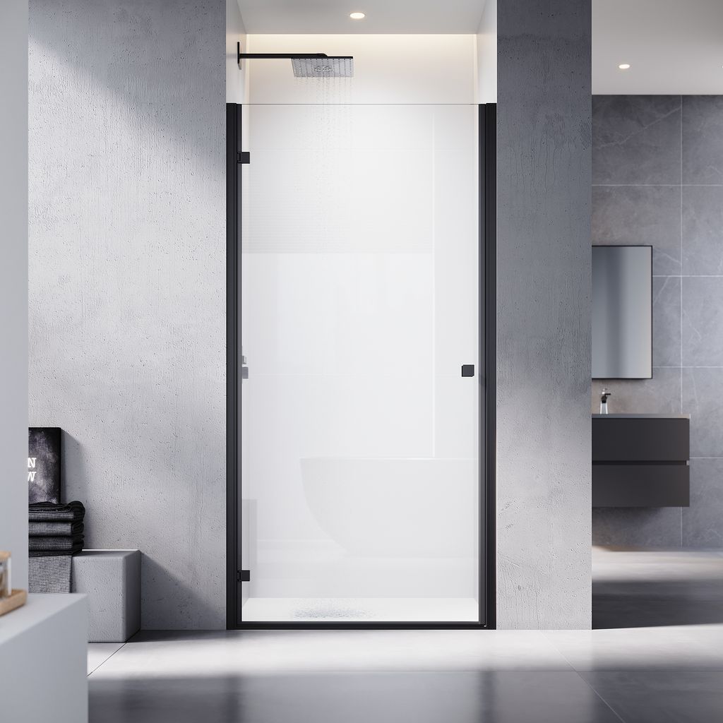 SONNI Nischentür Pendeltür Dusche 100x195cm,6mm Sicherheitsglas, Duschtür mit Scharnier, flächenbündige Duschtür mattschwarz Duschabtrennungen