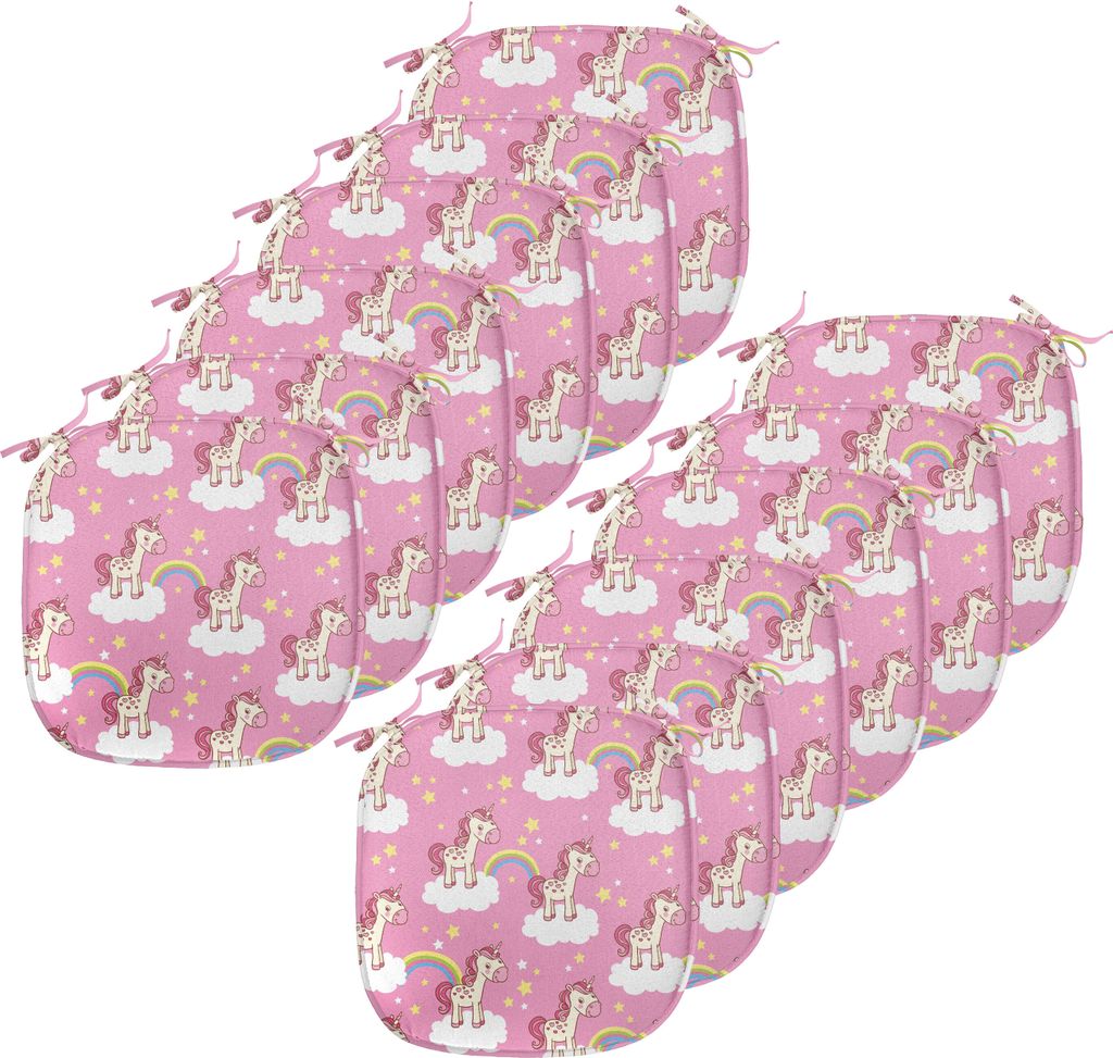 ABAKUHAUS Kindergarten Polster für Esszimmerstühle, Unicorns auf Wolken, Dekoratives wasserfestes Kissen mit Riemen für Küchensitze, 40 cm x 40...