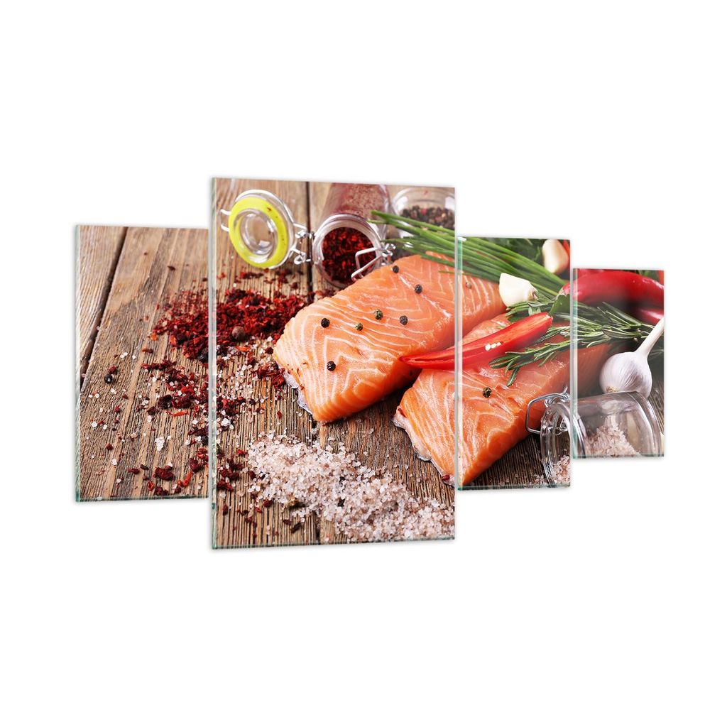 Bilder auf glas - Lachs Fisch Essen Küche - 160x90cm - Glasbilder - Wandbilder - Kunstdruck - zum Aufhängen bereit - Wanddekoration aus Glas - Gl...