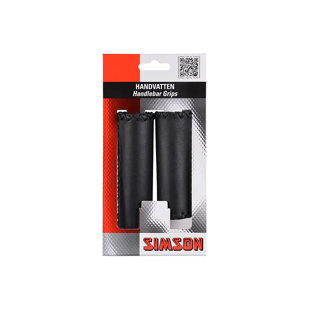 Poignées de Vélo Simson Grips Cuir Noir avec Finition Cousue Main