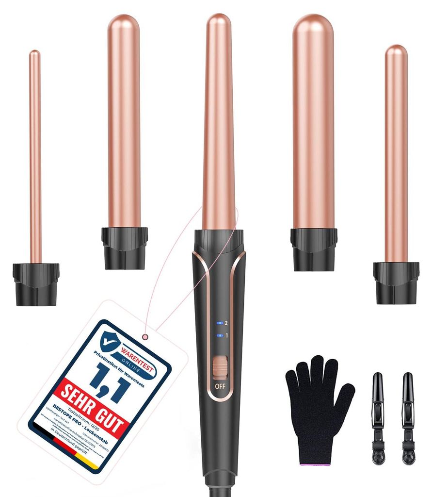 5-in-1 Lockenstab-Set - Wellenlockenstab - Geeignet für alle Haartypen, Keramikmaterial, schnelles Aufheizen mit zwei Temperaturstufen, inklusive ...
