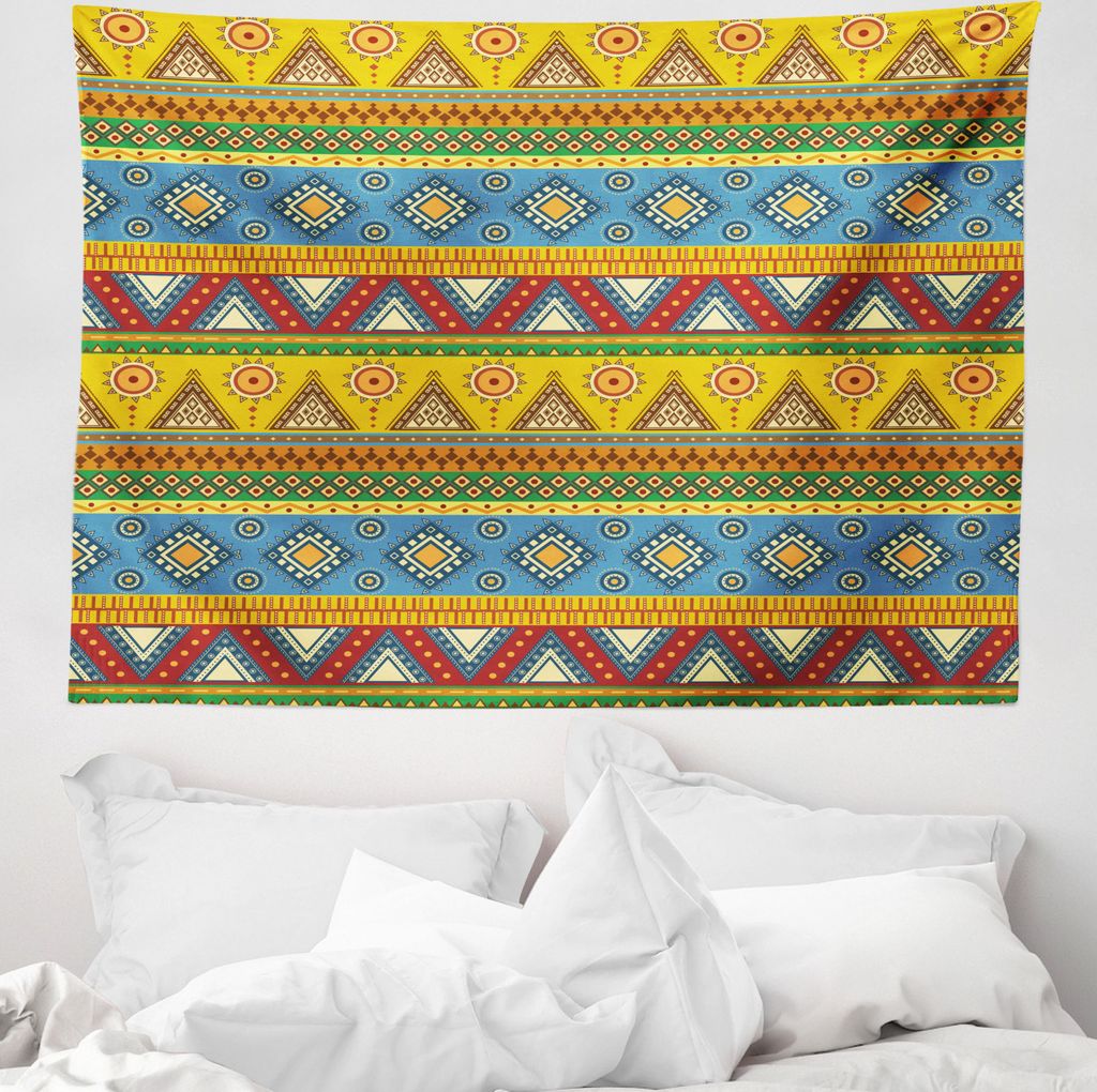 ABAKUHAUS aztekisch Wandteppich, Folk Motiv Mexican Sun aus Weiches Mikrofaser Stoff Waschbar ohne Verblassen Digitaldruck, 150 x 110 cm, Mehrfarbig