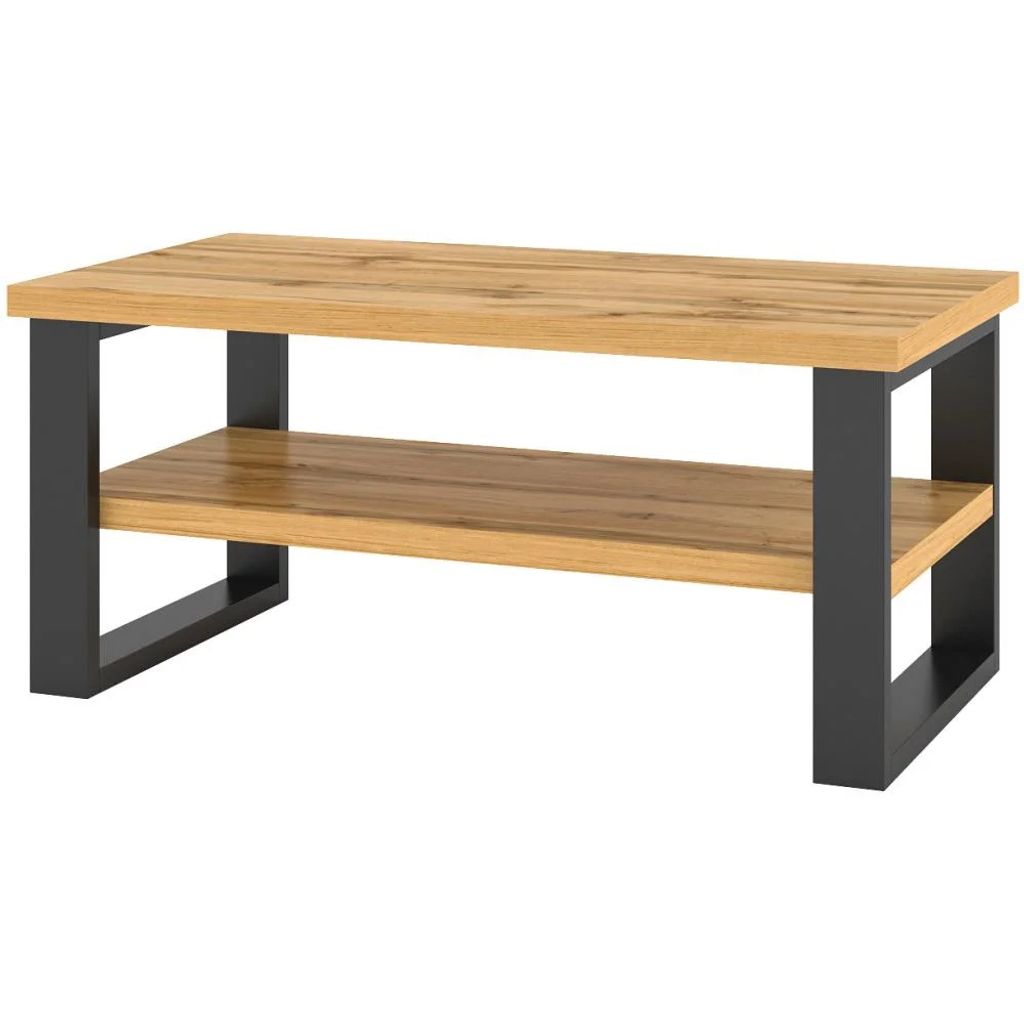 Couchtisch HALLE, Farbe: Eiche Wotan + Schwarz, Metallbeine