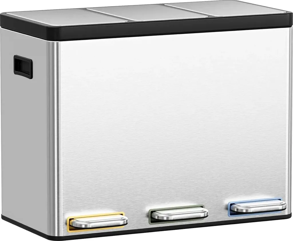 Poubelle inox 3 bacs 45 litres argentée - Design robuste et durable
