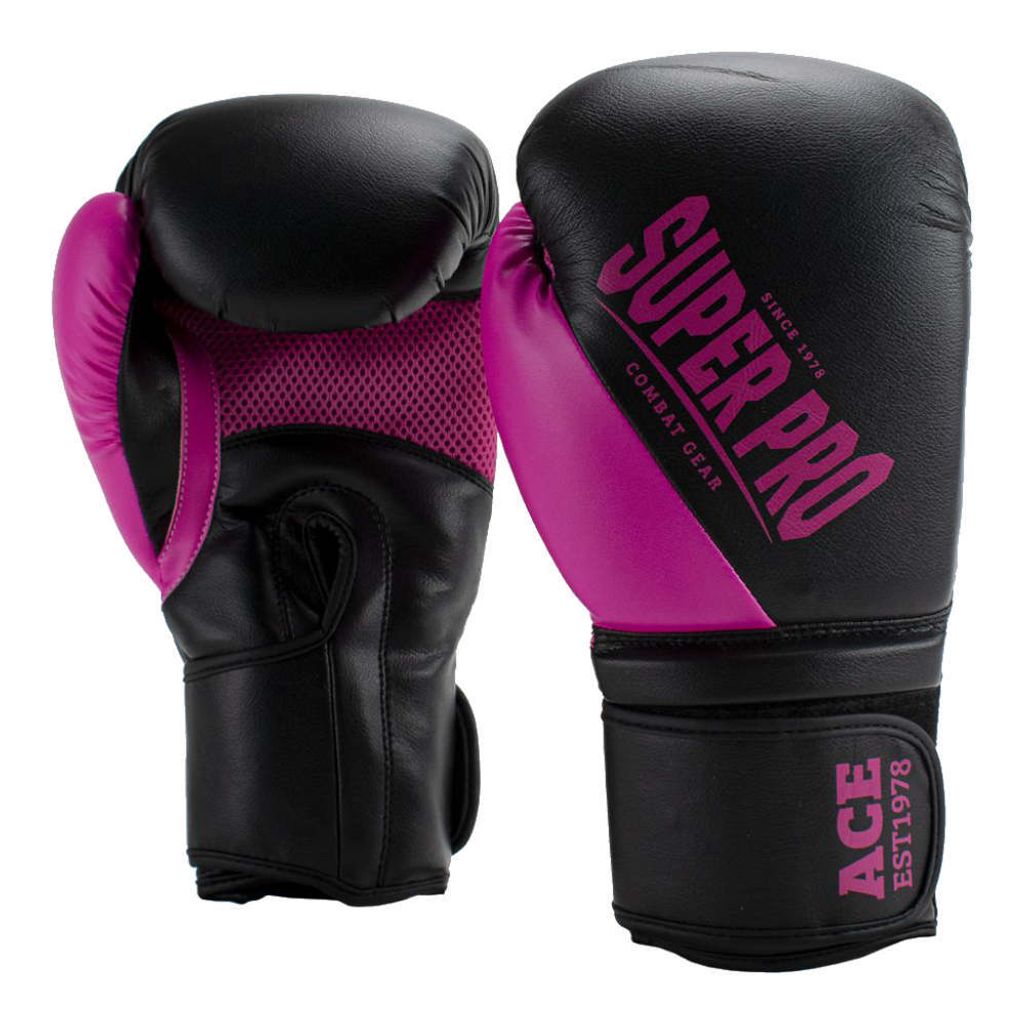 Super Pro Combat Gear Ace (Kick)Boxhandschuhe – Schwarz/Rosa – 14 oz