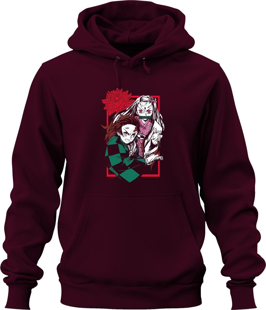 Kimetsu No Yaiba Tanjiro Nezuko Anime Dämonenjäger Katana Fan Uni Hoodie Kapuzenpullover, Burgundy, L