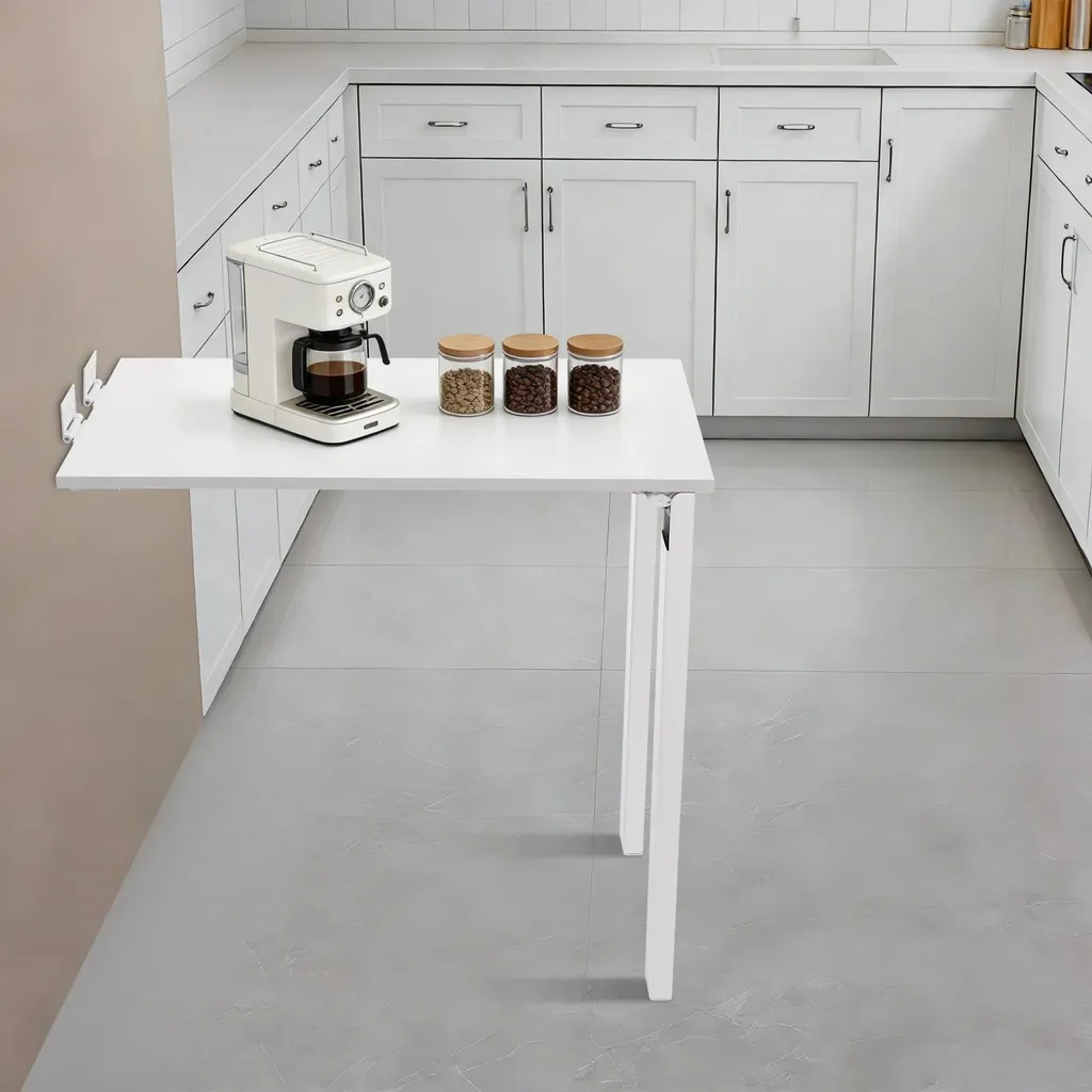 Table à manger murale rabattable blanche en bois - Bureau mural compact - 2