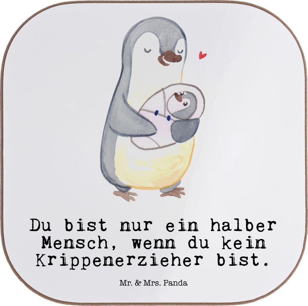 Mr. & Mrs. Panda Untersetzer für Gläser Krippenerzieher Herz - Weiß - Geschenk, Lustig, Quadratischer, KITA, Spruch, Coaster, Kindertagesstätte...