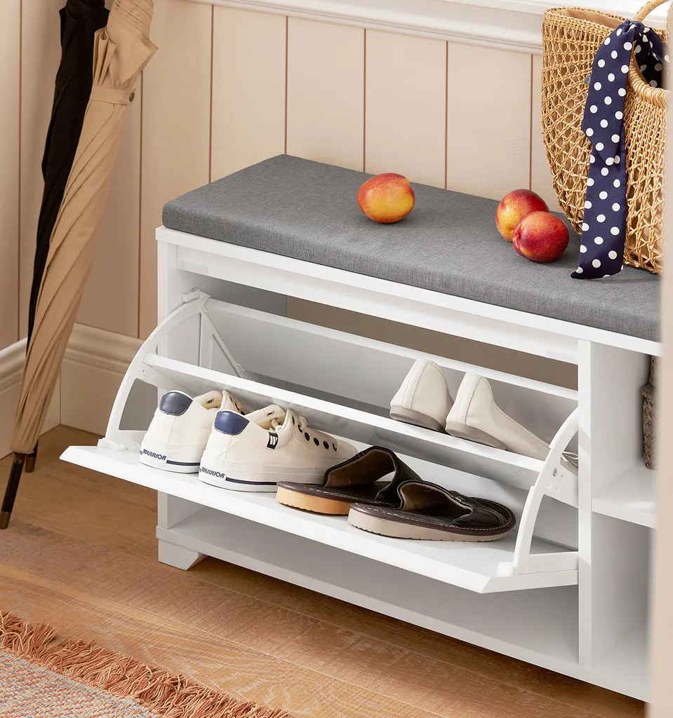 Banc de rangement chaussures avec coussin confortable et abattant - 5