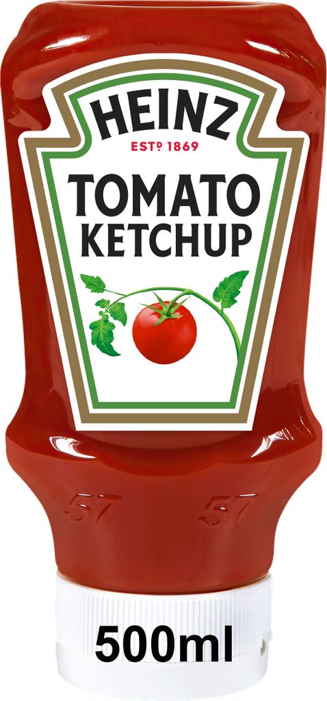 A bottle of Heinz Tomato Ketchup.