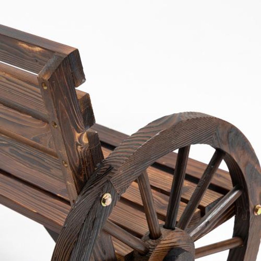 2-Sitzer Gartenbank 105,5x56x79 cm Braun Holzbank Mit Wagenrad-Armlehnen Landhausstil Tannenholz