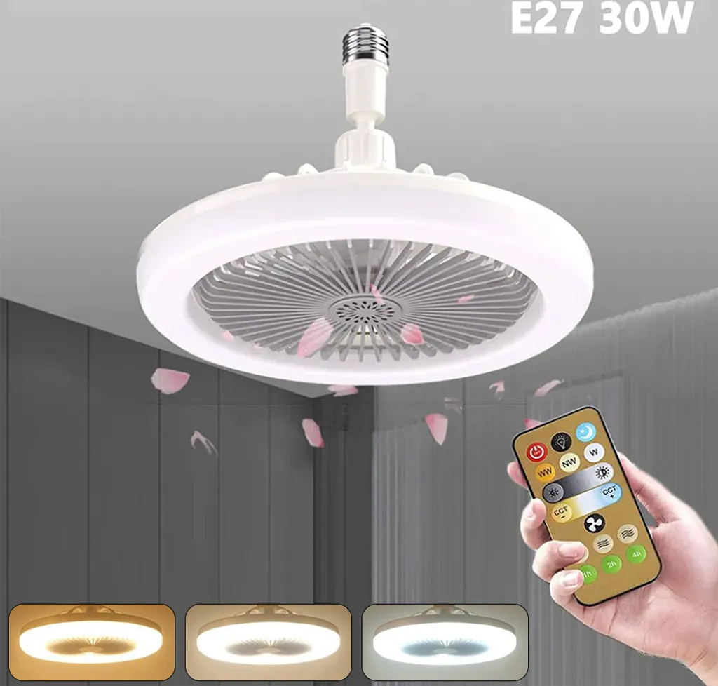 Lampada LED 30W con Ventilatore e Telecomando Grigio Dimmerabile