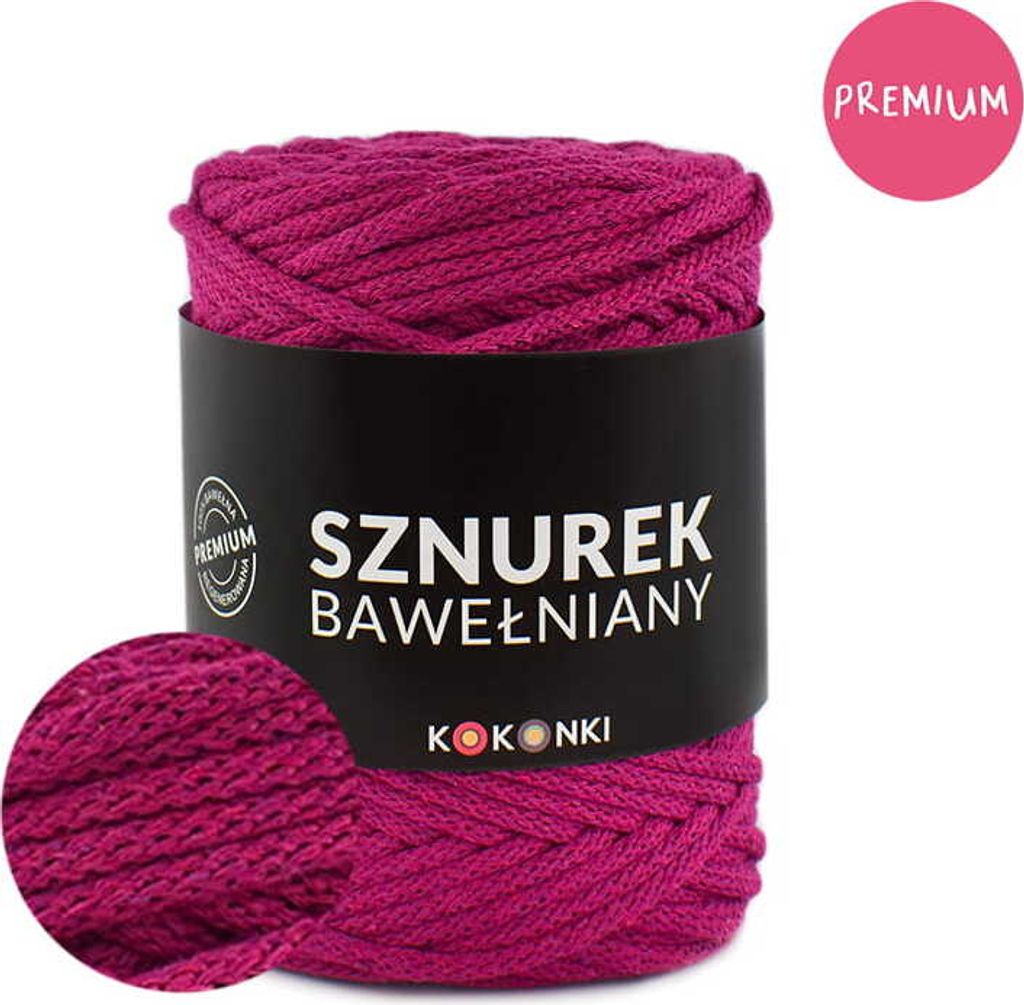 Premium Baumwollgarn Kokonki 5mm 100m Rolle - Piwonia Farbe, Vielseitig
