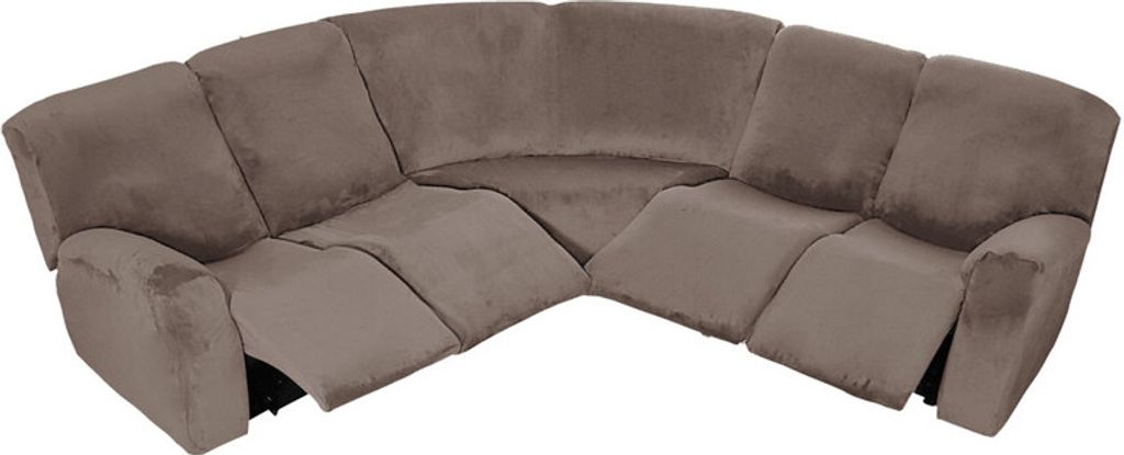 (Taupe) 5-Sitzer-Liegebezug, Samt, L-Form, Stretch-Liegesofa, Anti-Rutsch-Kissen, Sofabezüge