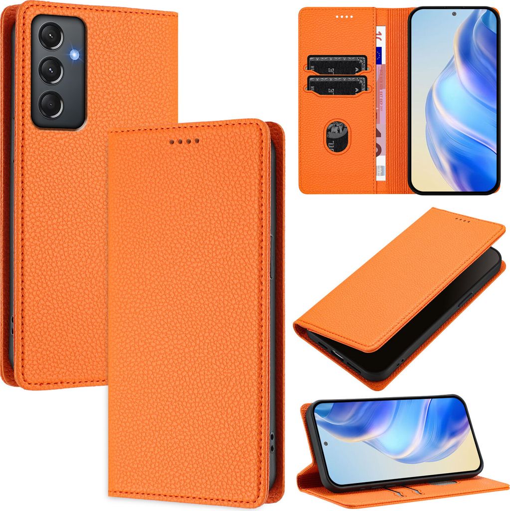 Litchi Leder Handyhülle für Samsung Galaxy A24 4G Wallet Kartenfächer Standfunktion Hülle Orange