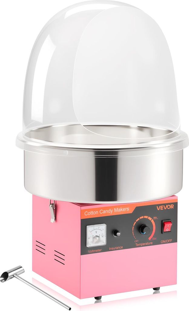 VEVOR Elektrische Zuckerwattemaschine 1000 W, Zuckerwattenmacher mit Deckel & Edelstahlschüssel & Zuckerlöffel, Ideal für Karneval Geburtstage F...