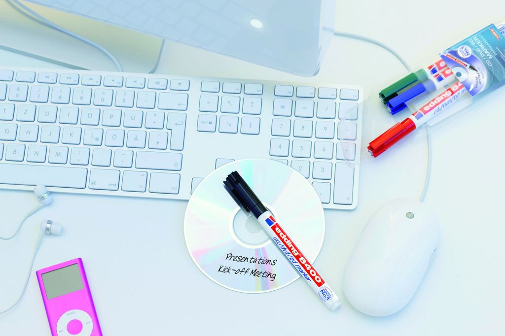 edding 8400 4 x CD-DVD-BD Marker Farben Schwarz Rot Blau Grün Set