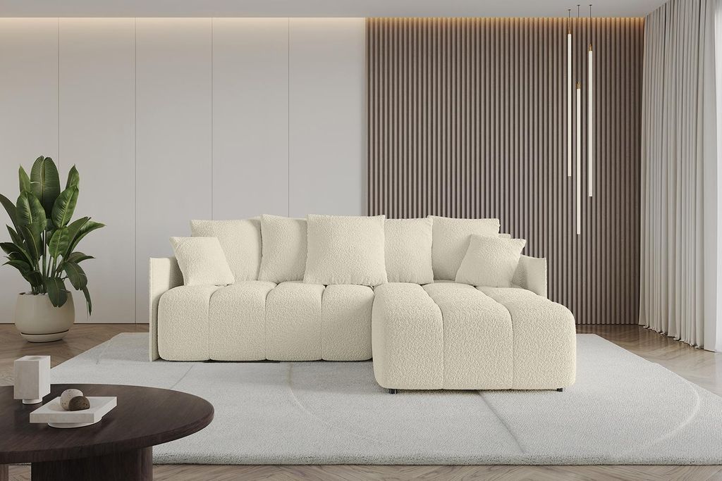 ALTDECOR Ecksofa mit Schlaffunktion und Bettkasten LONLI-L 251x189x68 cm Beige - Corner Sofa Bett Eckcouch Couch L-Form Schlafcouch Ausziehbar Wohn...