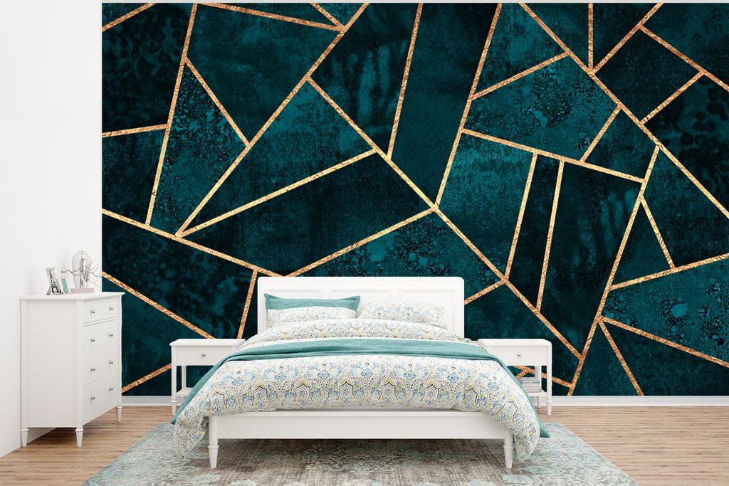 MuchoWow Fototapete für Wohnzimmer oder Schlafzimmer Wandtapete Vinyl Motivtapete Steine - Gold - Luxus - Muster - Abstrakt - 320x240 cm - Tapeten