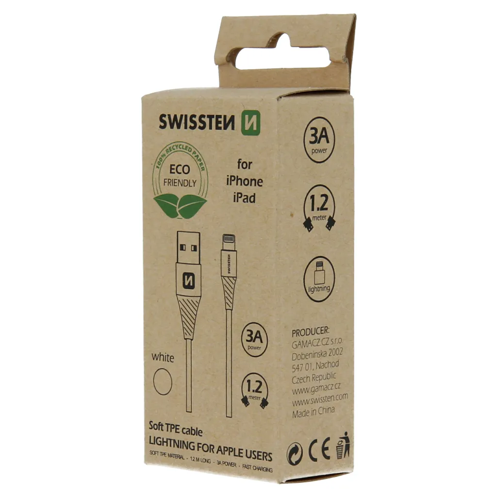 Cavo dati USB / lightning 1,2 m, bianco (ECO PACK) - 8595217475649
