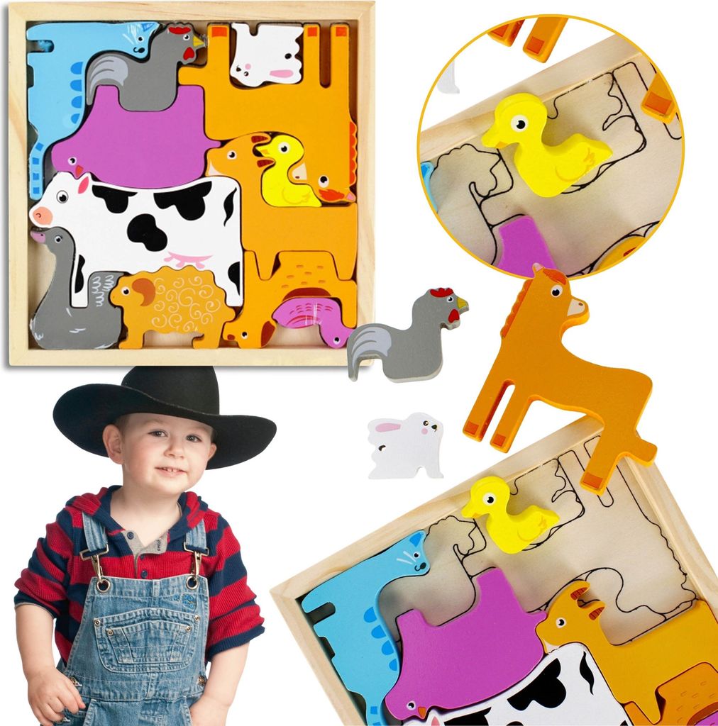 Ländliche Tiere Holzpuzzle für Kinder - 12 Teile