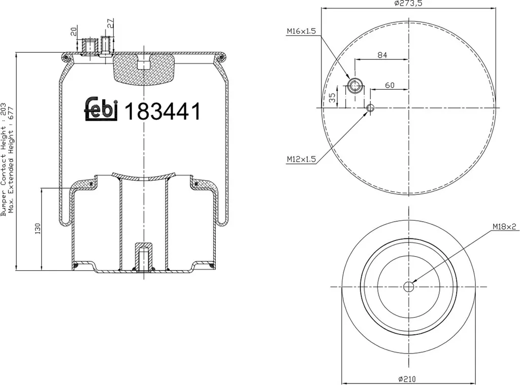Soufflet de Suspension 675mm pour MAN TGA - Qualité FEBI BILSTEIN 183441