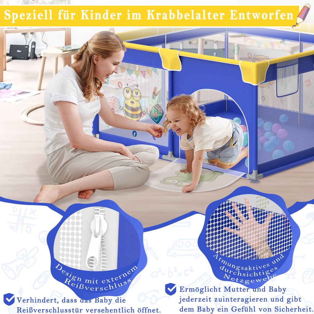 LARS360 Baby Laufstall 150 X 180 Cm, Grau Mit