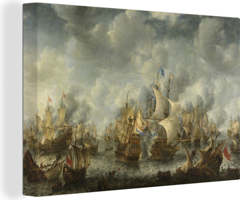 MuchoWow - Leinwandbilder - Schlacht von Terheide - Gemälde von Jan Abrahamsz Beerstraten, Wandbild, Wanddeko Bilder Wohnzimmer, 60x40 cm