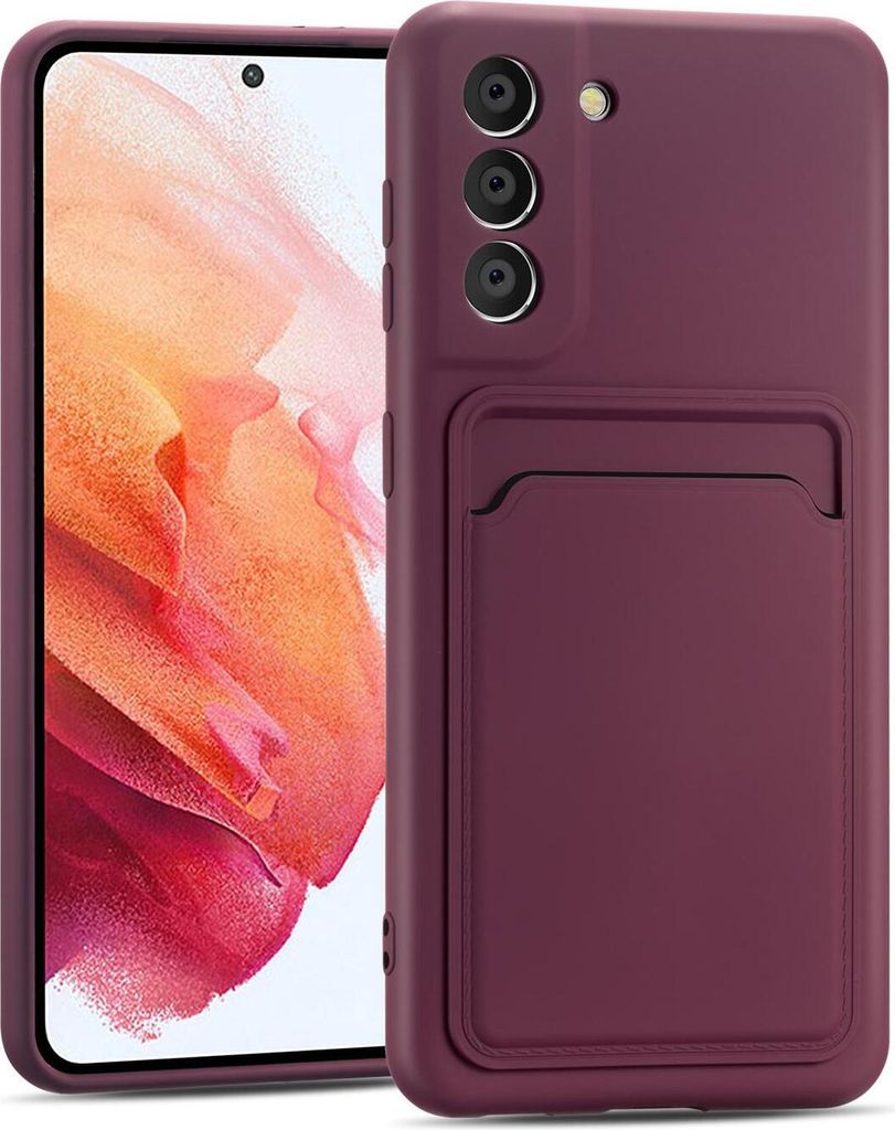 Conie Schutzhülle für Samsung Galaxy S21 FE mit Kartenfach Tasche Case Cover Bumper Silikon Hülle in Lila