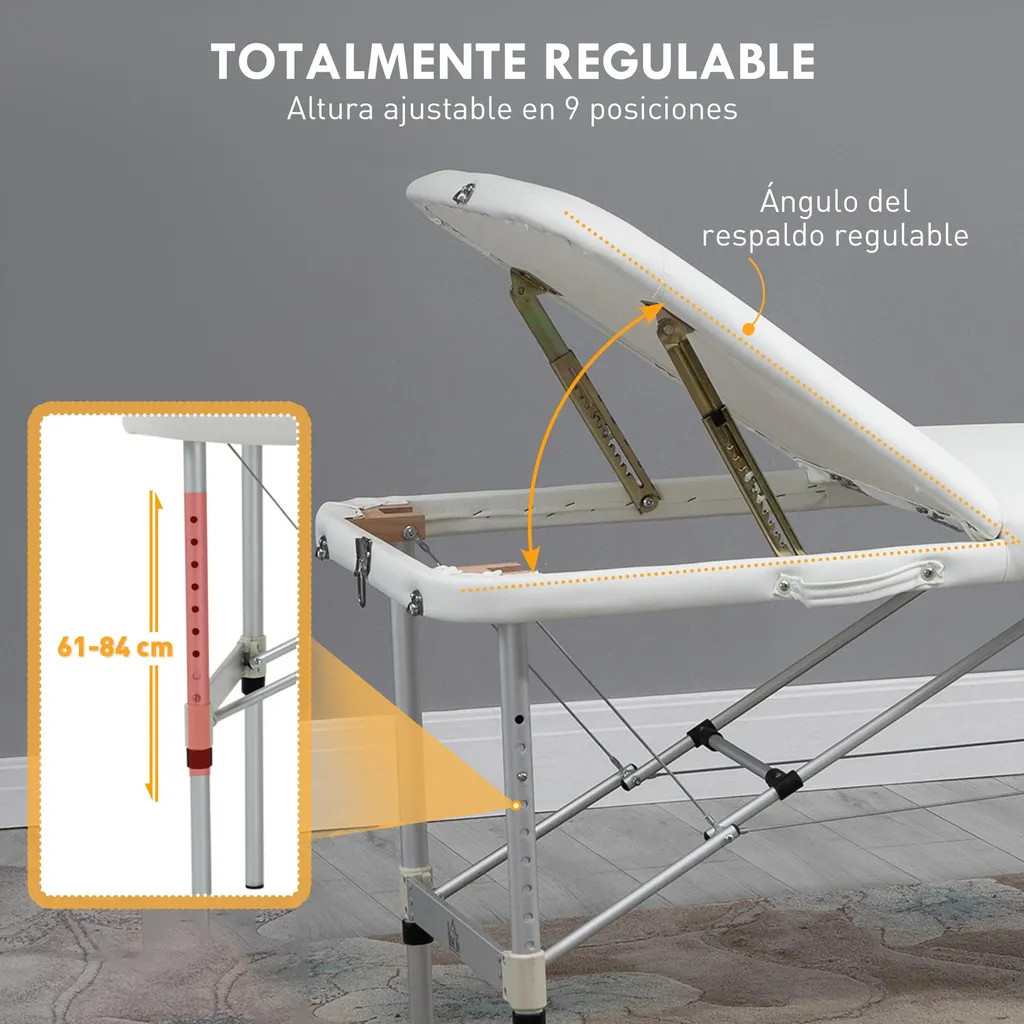 Table de massage pour soins à domicile, pliante et ajustable, Blanc - 3