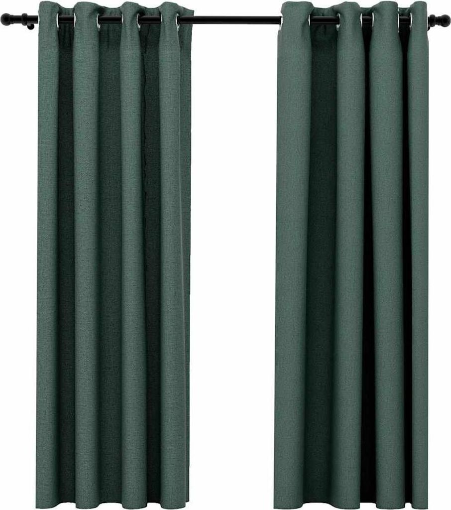 vidaXL Blackout Curtains Eyelets Linen Optics 2 ks. Zelené Obrázek produktu 