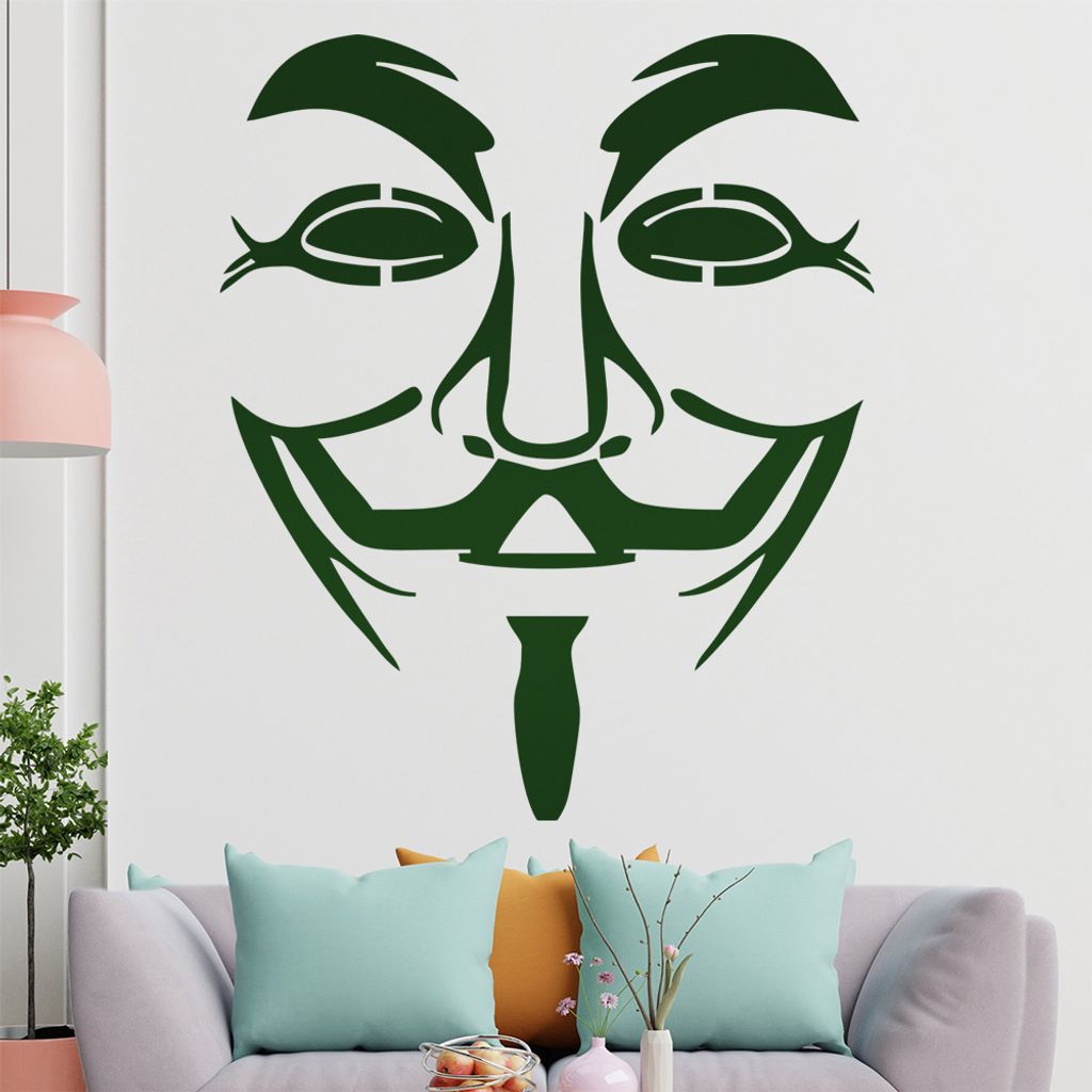 KIWISTAR Anonymous Maske - Guy Fawkes Wandtattoo in 6 Größen - Wandaufkleber Wall Sticker - Dekoration, Küche, Wohnzimmer, Schlafzimmer, Badezimmer