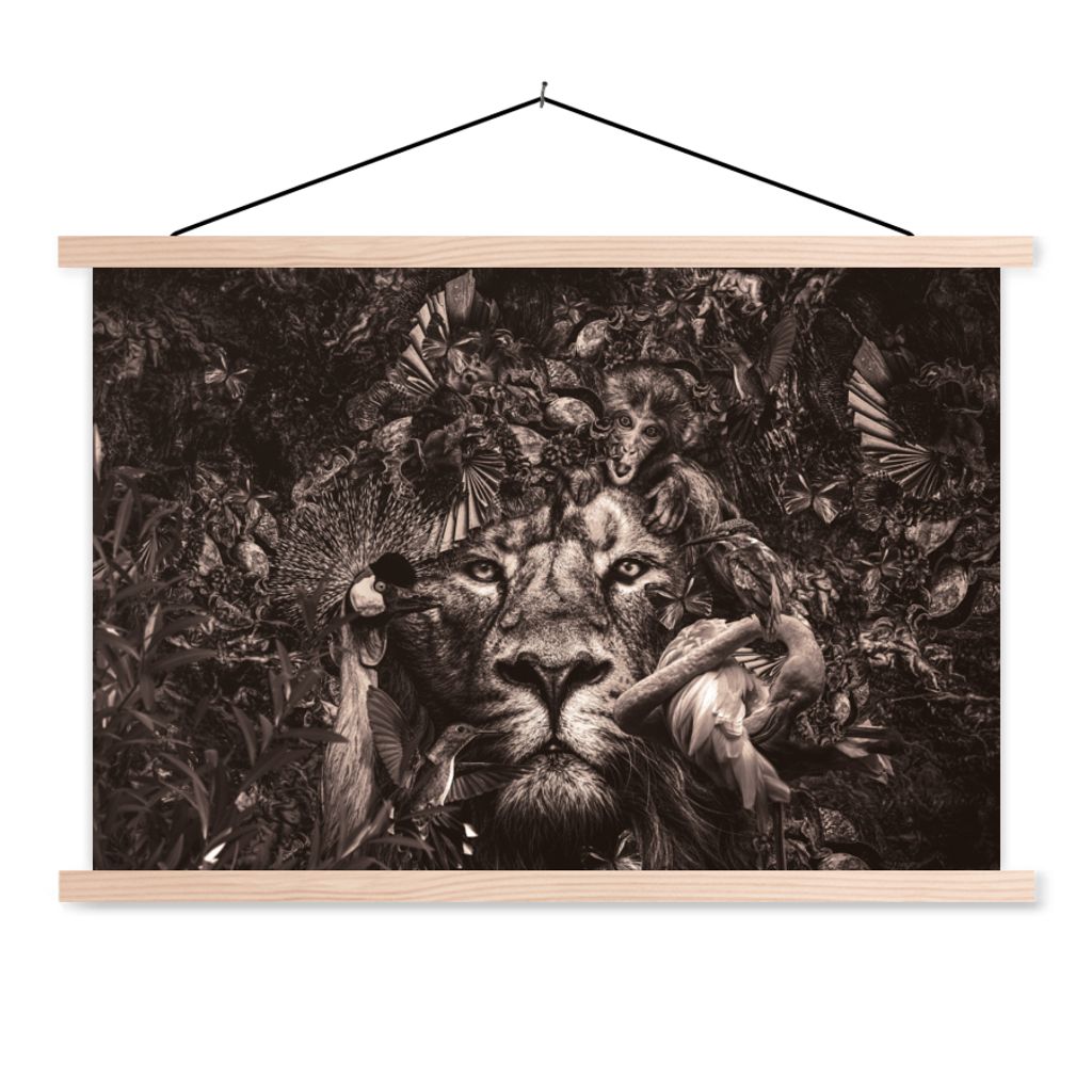 MuchoWow Textilposter Flamingo - Affe - Tiere 60x40 cm mit holzfarbenen Rahmen - Bilder