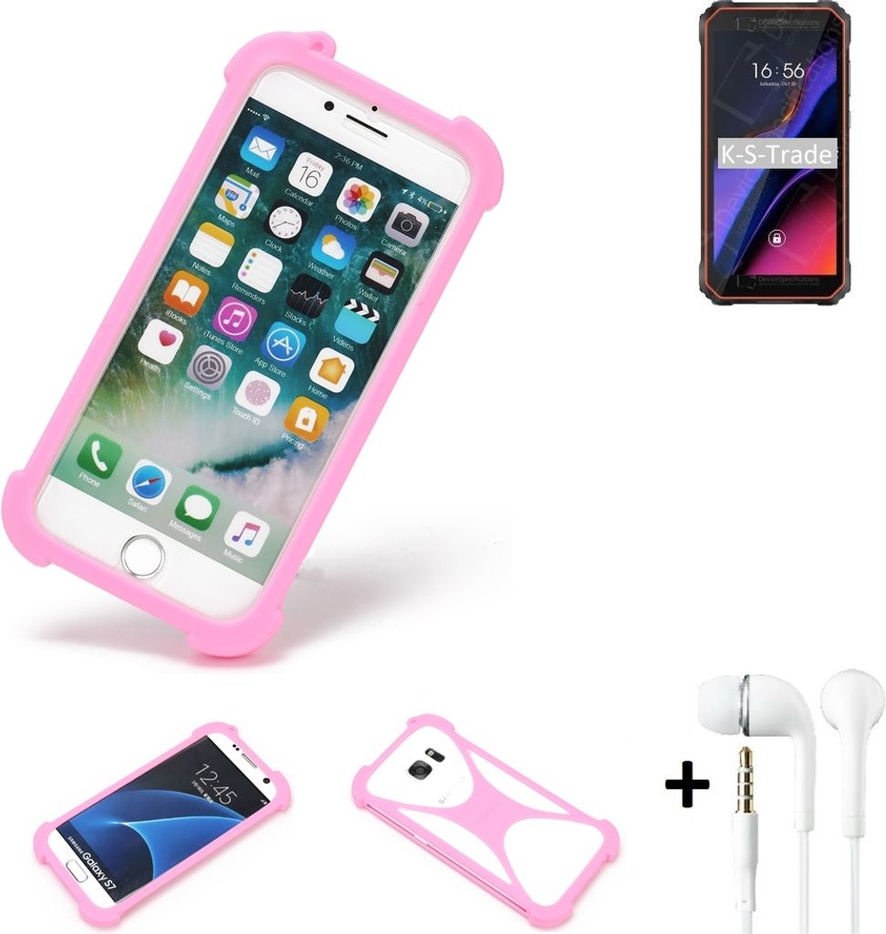 K-S-Trade Bumper + Kopfhörer kompatibel mit Blackview Oscal S60 Handy Hülle Schutzhülle Silikon Schutz Hülle Cover Case Silikoncase Silikonbumper