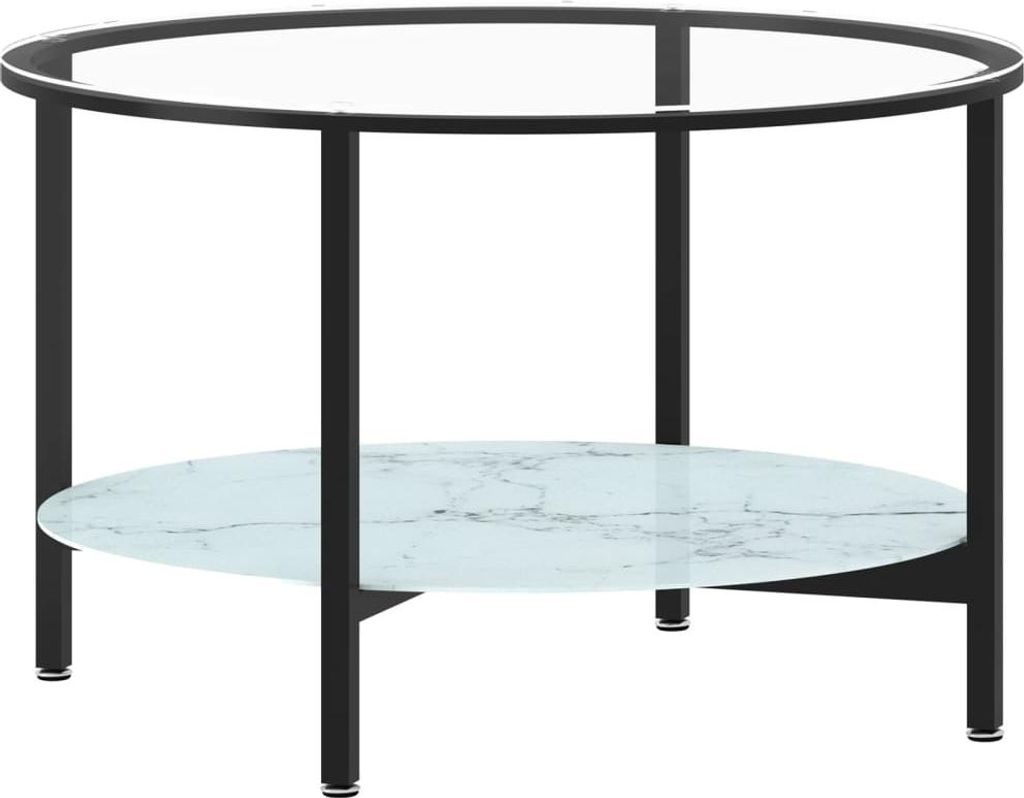 vidaXL Beistelltisch Schwarz und Weiße Marmor-Optik 70 cm Hartglas