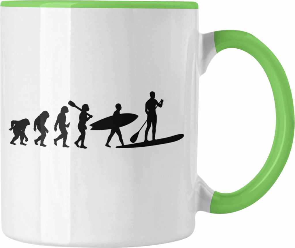 Trendation - Standup Paddling Tasse Geschenk SUP Geschenkidee Lustige Grafik Evolution (Grün)