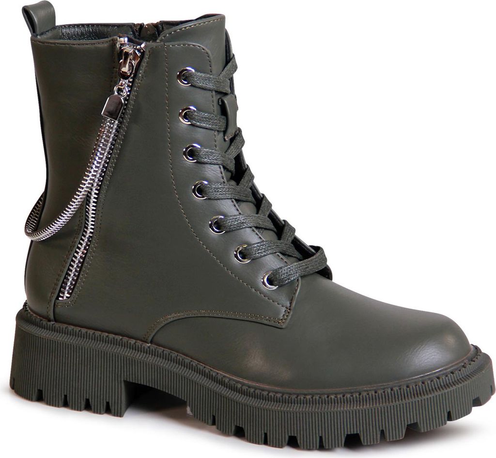 topschuhe24 2227 Damen Plateau Stiefeletten Worker Biker Boots , Farbe:Miami Green, Größe:39 EU