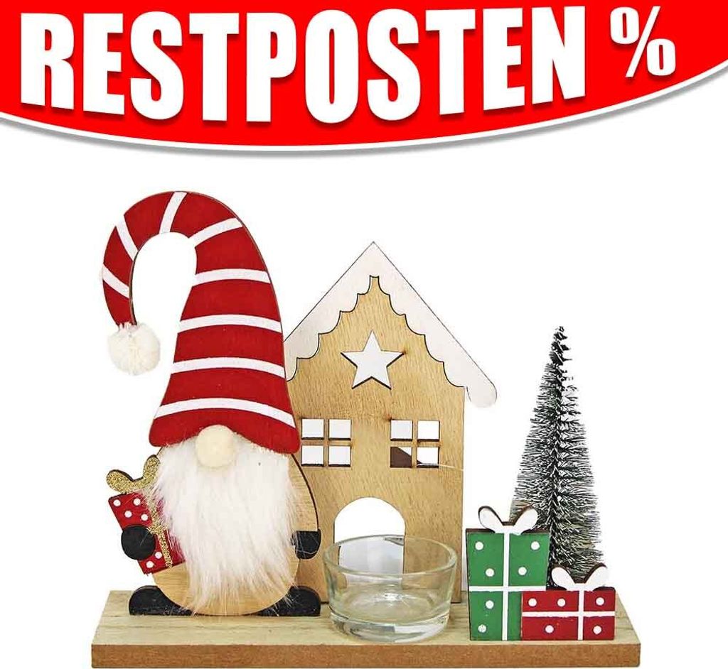 Weihnachts Holz Deko mit Santa für Teelicht - ca. 20 x 17 cm