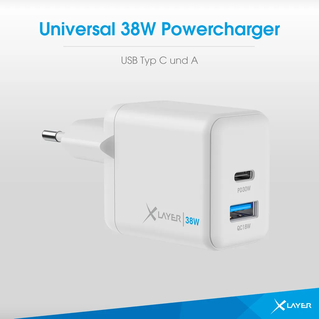 XLAYER 219850 Powercharger 38W - Adaptateur Secteur Double USB Blanc