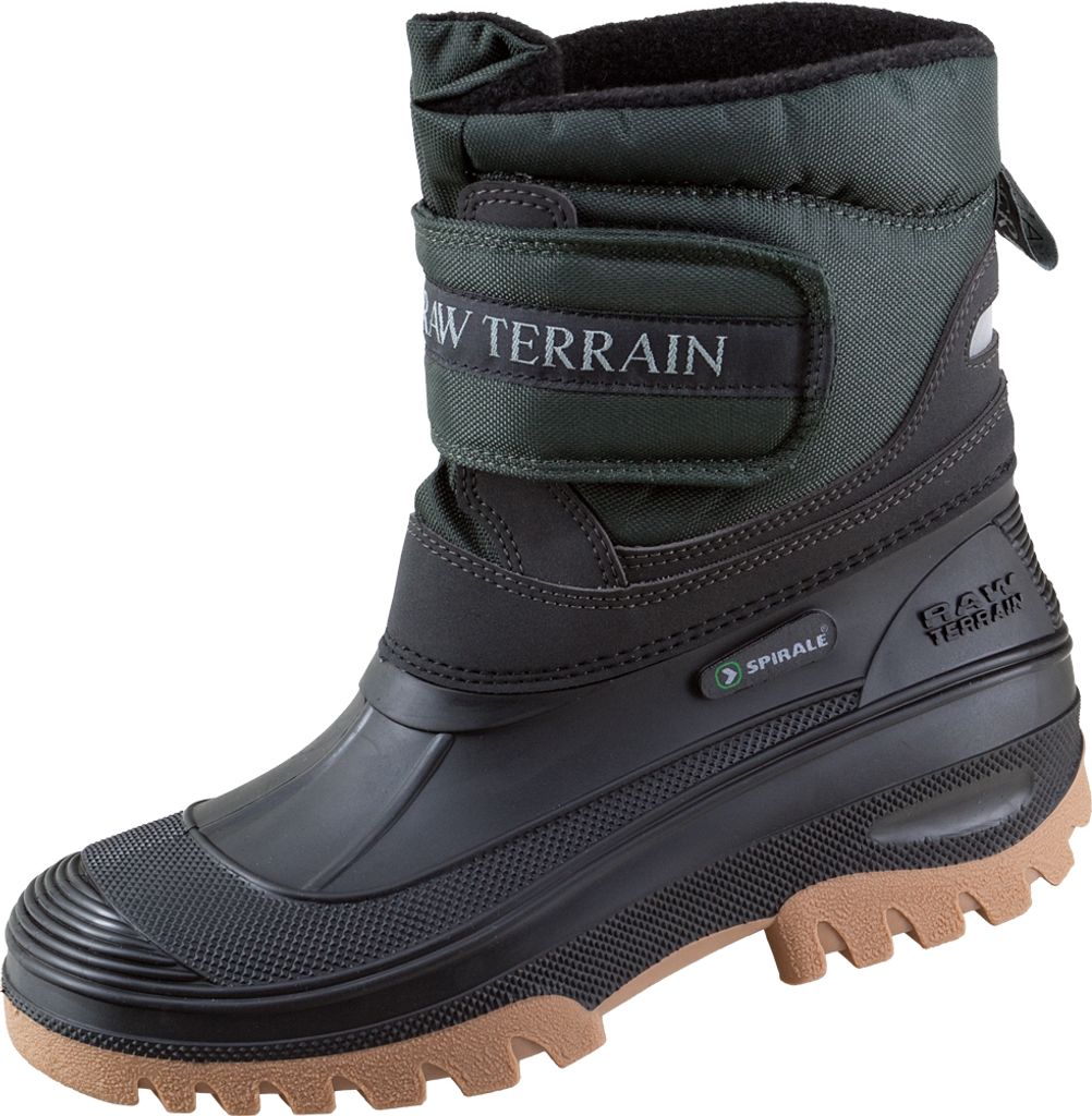 A single black winter boot is shown against a white background.
