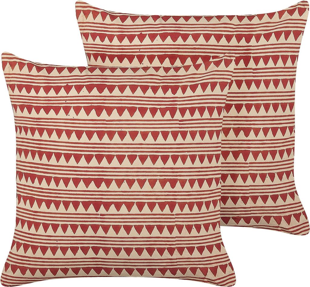 BELIANI Dekokissen 2er Set Rot und Beige Baumwolle 45 x 45 Produktbild 