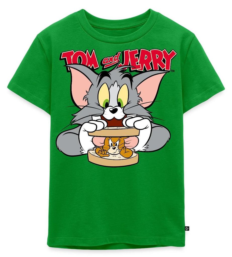 Spreadshirt Tom Und Jerry Maus-Sandwich Kinder Premium T-Shirt, 134/140 (8 Jahre), Grün