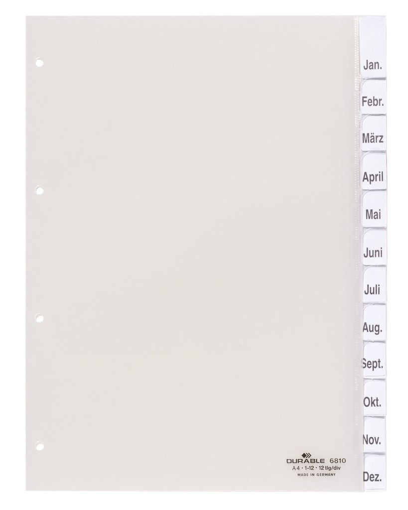 DURABLE Register A4 12-tlg. 1-12 mit Deckblatt,681019 Produktbild 