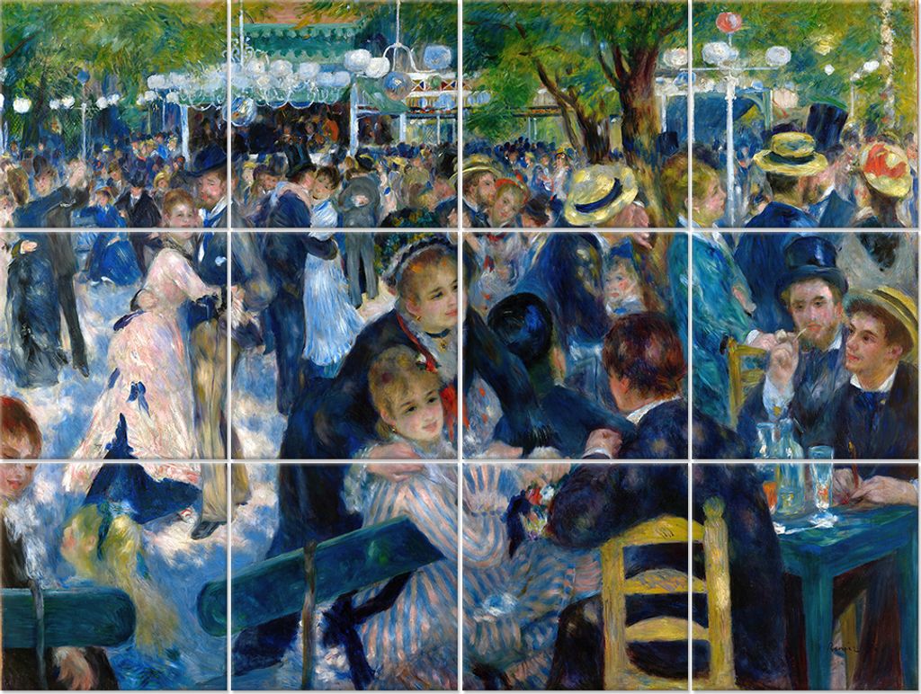 Legendarte - Multipanel Bilder Tanz im Garten der Moulin de la Galette - Pierre Auguste Renoir cm. 150x200 (12 Stück)