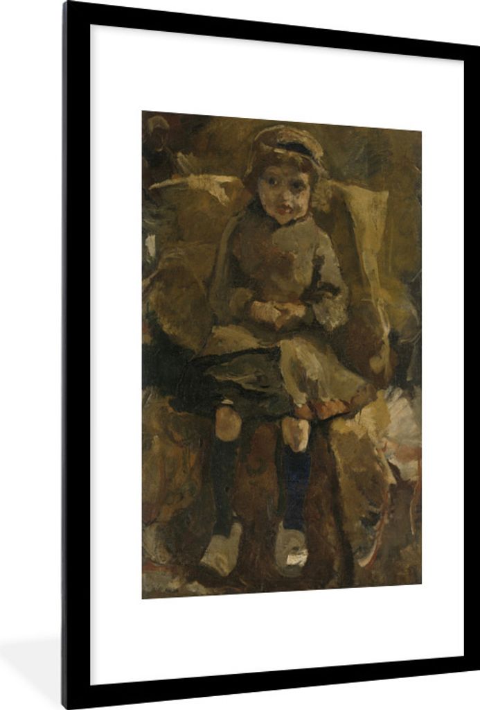 MuchoWow Gerahmtes Poster Die Holzschuhe - Gemälde von George Hendrik Breitner 60x90 cm - Poster mit Schwarzem Bilderrahmen Wandposter Rahmen Fo...